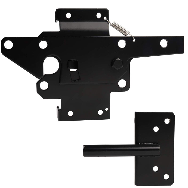 JIAHOO Gate Latches for Wooden Fences Heavy Duty Post Mount Automatic Gravity Lever Spring Self Locking Hardware Wood/Vinyl Fence Gate Lock for Secure Pool/Yard/Garden Black Finishing Steel - Image 2